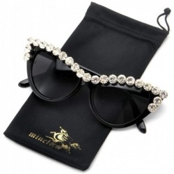 Cat Eye Bling Sunglasses Crystal Rhinestone Shades Retro Half Rim Women Cat Eyewear - Black - CU18TT7O8T2 $11.68