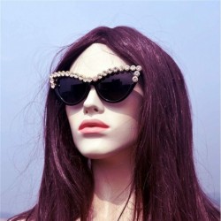 Cat Eye Bling Sunglasses Crystal Rhinestone Shades Retro Half Rim Women Cat Eyewear - Black - CU18TT7O8T2 $11.68