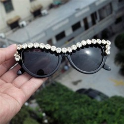 Cat Eye Bling Sunglasses Crystal Rhinestone Shades Retro Half Rim Women Cat Eyewear - Black - CU18TT7O8T2 $11.68