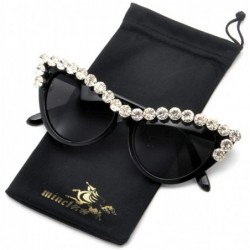 Cat Eye Bling Sunglasses Crystal Rhinestone Shades Retro Half Rim Women Cat Eyewear - Black - CU18TT7O8T2 $11.68