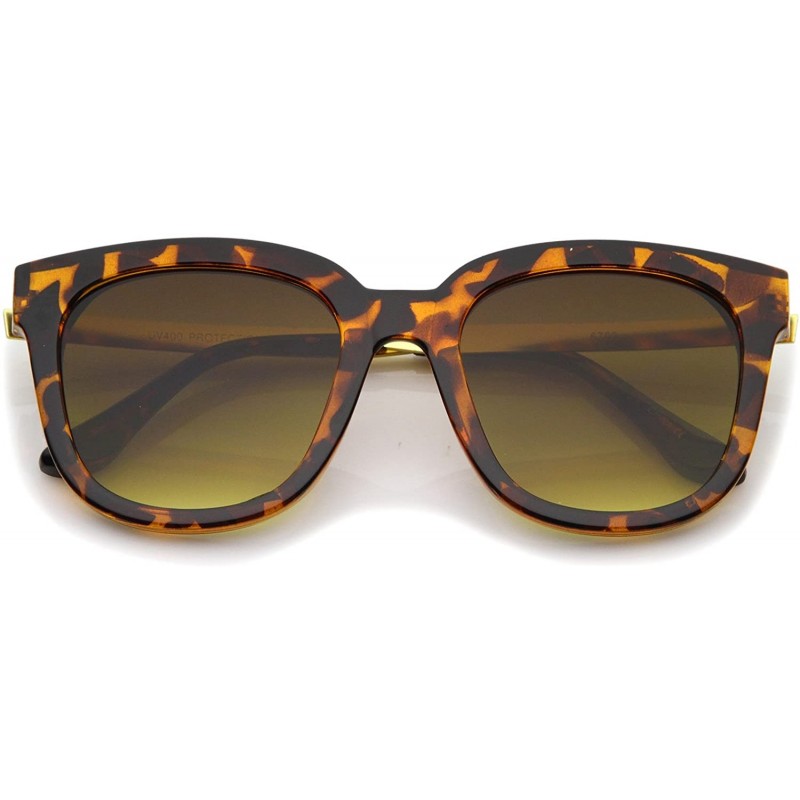 Cat Eye Modern Horn Rimmed Metal Temple Square Flat Lens Cat Eye Sunglasses 54mm - Tortoise-gold / Amber - CF12O2NEQ6H $10.62