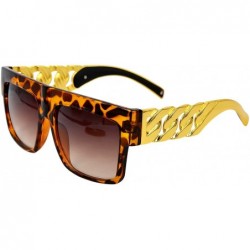 Rectangular Unisex Vintage Thick Gold Link Chain Flat Top Sunglasses Leopard - CM11K9K69PD $11.08