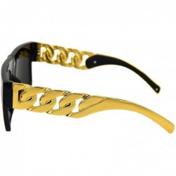 Rectangular Unisex Vintage Thick Gold Link Chain Flat Top Sunglasses Leopard - CM11K9K69PD $11.08