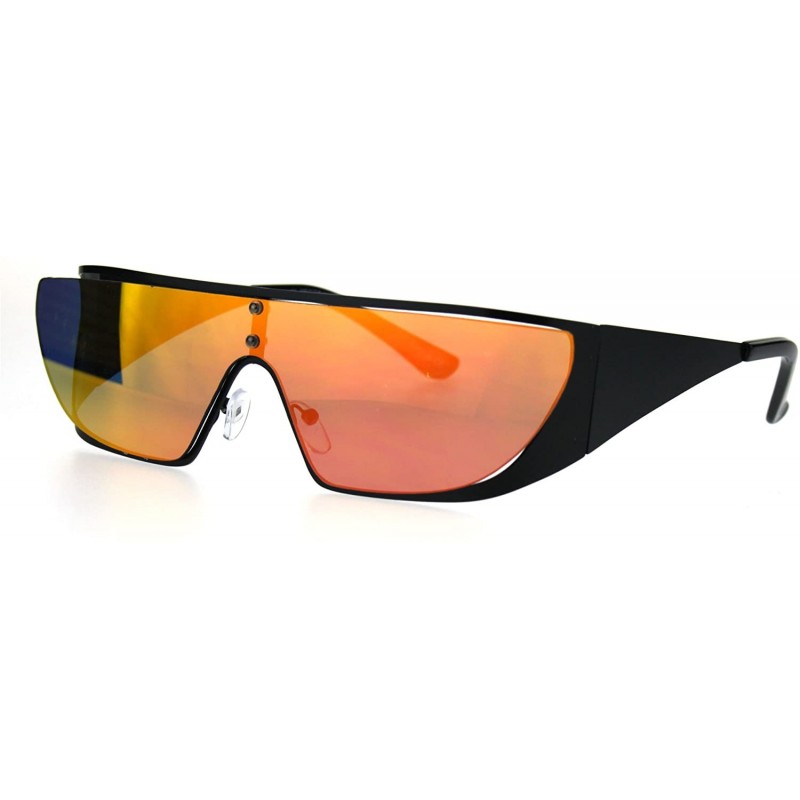 Shield Shield Gothic Robotic Funky Disco Metal Rim Color Mirror Sunglasses - Orange - CZ185KMIKZ5 $7.44