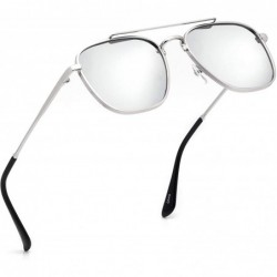 Square Square Aviator Polarized Sunglasses for Men Women Fashion Laminated Mirrored Retro Sun Glasses - Laminated Silver - C4...