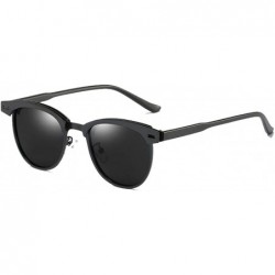 Semi-rimless Retro Semi Rimless Round Polarized Sunglasses for Women Men Brand Sun Glasses - 01black Frame Black Lens - CJ18H...
