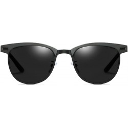 Semi-rimless Retro Semi Rimless Round Polarized Sunglasses for Women Men Brand Sun Glasses - 01black Frame Black Lens - CJ18H...
