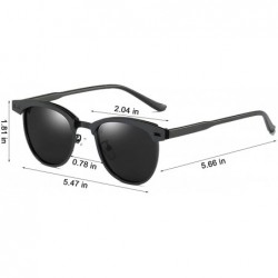 Semi-rimless Retro Semi Rimless Round Polarized Sunglasses for Women Men Brand Sun Glasses - 01black Frame Black Lens - CJ18H...