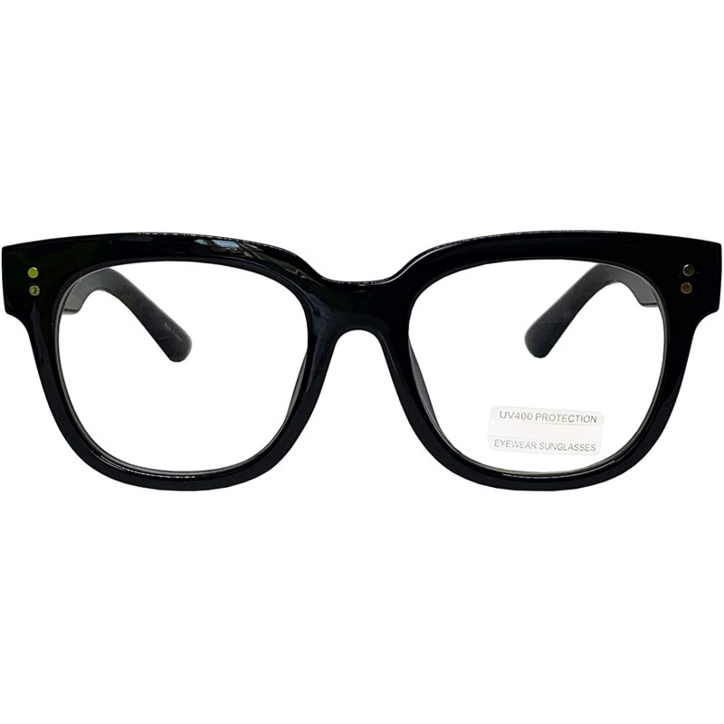 Square Retro Nerd Geek Oversized Eye Glasses Horn Rim Framed Clear Lens Spectacles - Black 21410 - CR195DTY3S5 $11.19