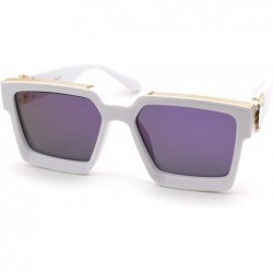 Rectangular Womens Luxury Designer Thick Plastic Squared Mob Sunglasses - White Purple Mirror - CU18UINW5LY $11.24