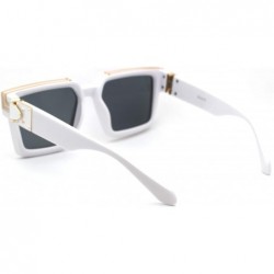 Rectangular Womens Luxury Designer Thick Plastic Squared Mob Sunglasses - White Purple Mirror - CU18UINW5LY $11.24