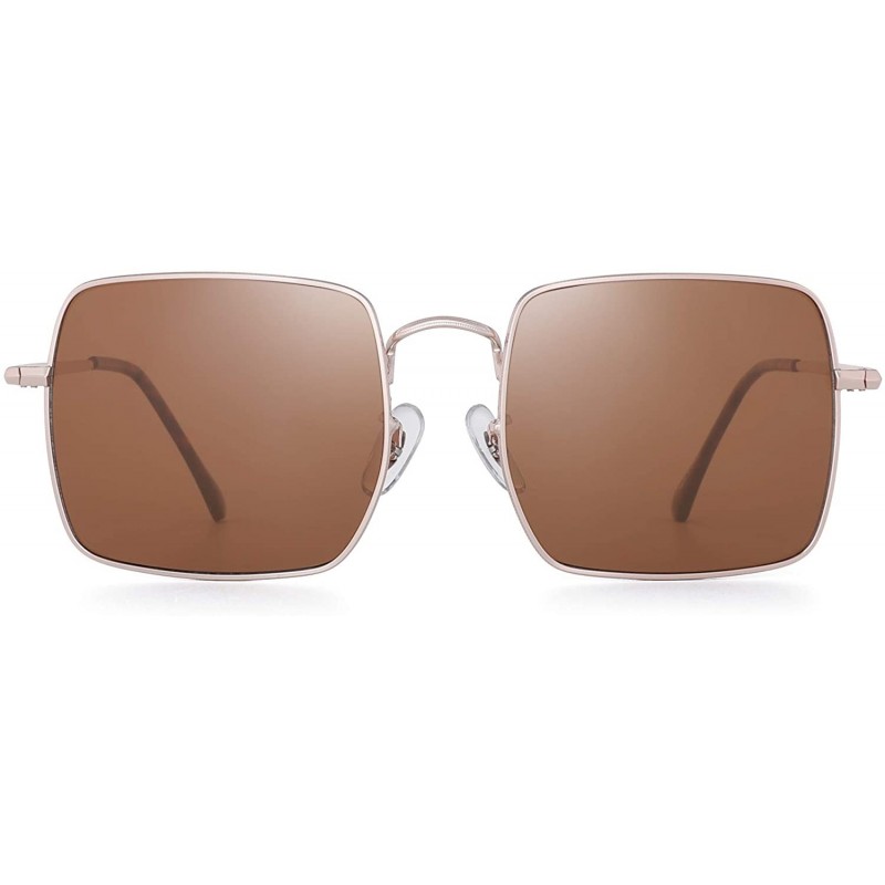 Square Oversized Square Polarized Sunglasses Metal Frame for Men and Women - Gold Frame / Polarized Brown Lens - CY1902T7TNU ...