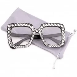 Square Women Oversized Sunglasses Sparkling Square Glasses Thick Frame Eyewear - Black Frame Clear Lens - CA18DMN00RI $17.53