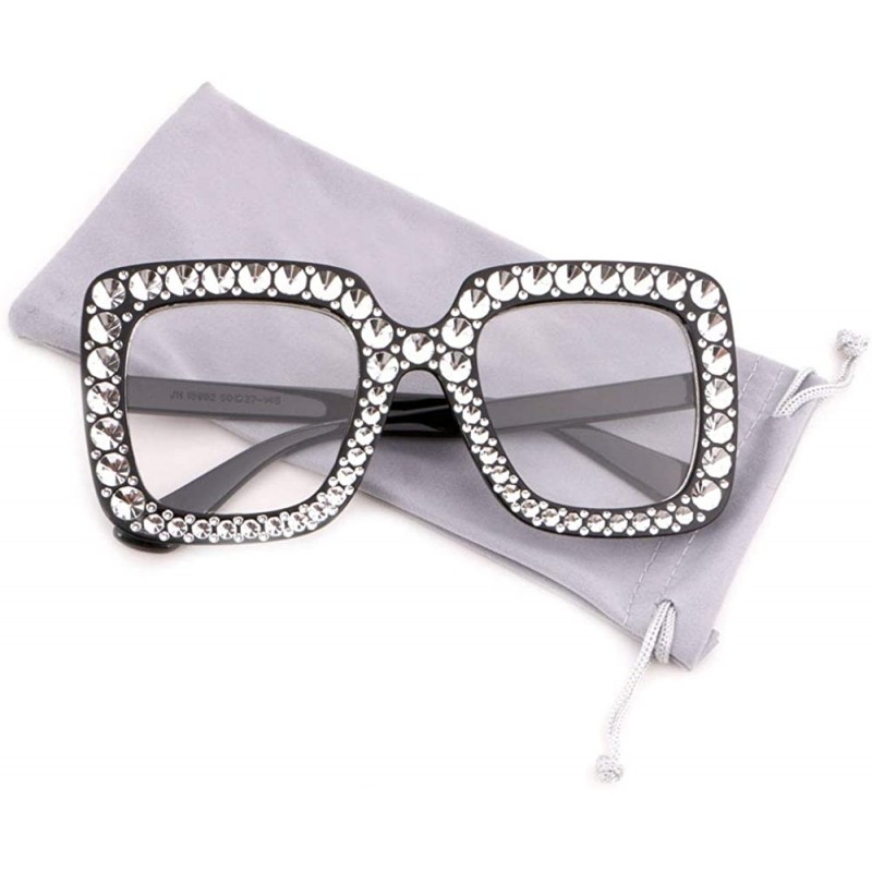 Square Women Oversized Sunglasses Sparkling Square Glasses Thick Frame Eyewear - Black Frame Clear Lens - CA18DMN00RI $7.69