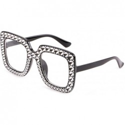 Square Women Oversized Sunglasses Sparkling Square Glasses Thick Frame Eyewear - Black Frame Clear Lens - CA18DMN00RI $7.69