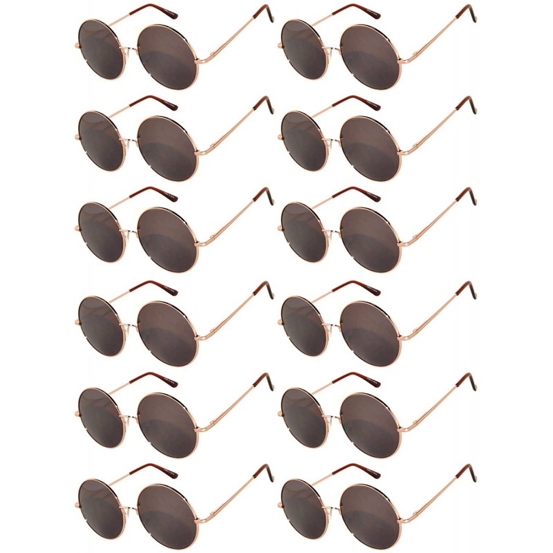 Round 12 Pack Small Round Retro Vintage Circle Style Sunglasses Colored Metal Frame - 56_mirror_gold_brown_12_pairs - C518530...