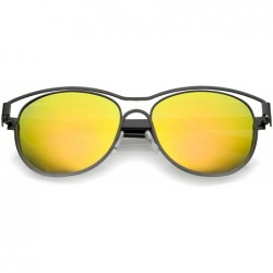 Wayfarer Modern Open Metal Colored Mirror Lens Horn Rimmed Sunglasses 56mm - Black / Orange Mirror - CS12O6QDPZS $19.75