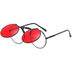 Round Retro Round 80's Flip Up Steampunk Sunglasses Mirror Vintage Circle Sun Glasses Eyewear for Men Women - C7194RZR5A8 $16.09