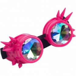 Aviator Kaleidoscope Rave Rainbow Crystal Lenses Steampunk Goggles - Pink - C4185TK8STI $10.52