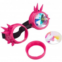 Aviator Kaleidoscope Rave Rainbow Crystal Lenses Steampunk Goggles - Pink - C4185TK8STI $10.52