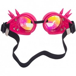 Aviator Kaleidoscope Rave Rainbow Crystal Lenses Steampunk Goggles - Pink - C4185TK8STI $10.52