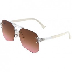 Square Wynwood Rimless Oversized Flat Lens Aviator Sunglasses - Clear White Frame - CI1857XEO8G $23.14