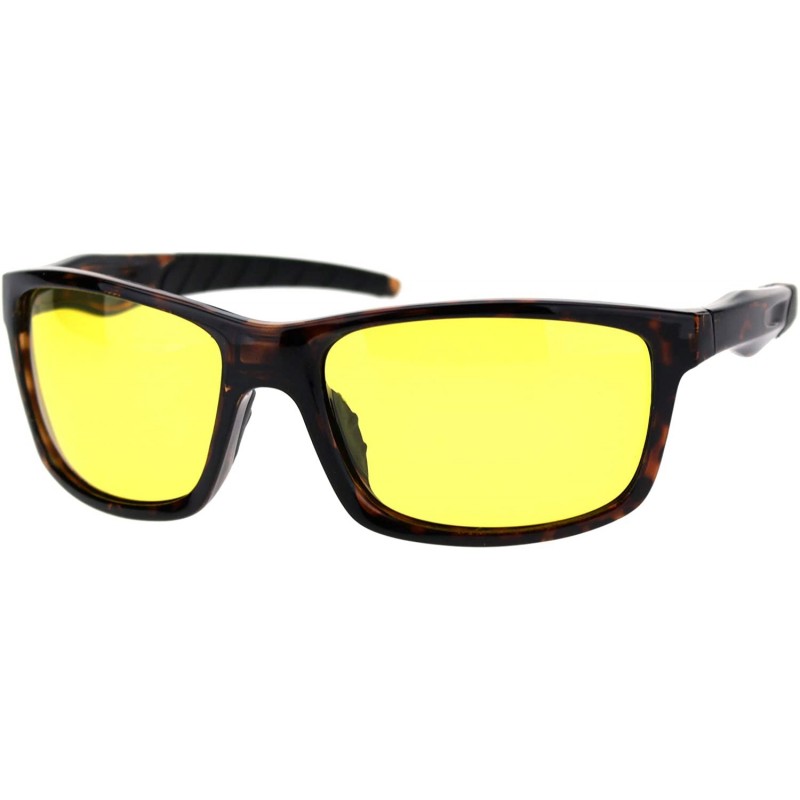 Sport Polarized Mens Night Driving Yellow Lens Light Weight Plastic Warp Around Sport Sunglasses - Tortoise - CO18T4AAAND $11.01
