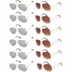 Aviator 12 Pack Aviator Sunglasses Metal Gold- Silver- Black Frame Colored Mirror Lens OWL. - CZ1270UY357 $46.34