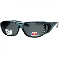 Oval Womens Polarized Fit Over Glasses Rhinestone Sunglasses Oval Rectangular - Gray - CA1889ZZ7W8 $9.31