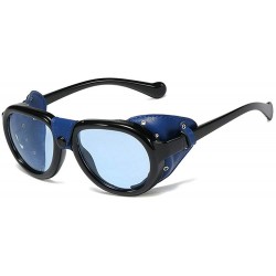 Goggle Vintage Round Frame Sunglasses Ladies Punk Glasses Fashion leather rivets Mens Goggle - Blue - CV18W37RCA6 $23.40