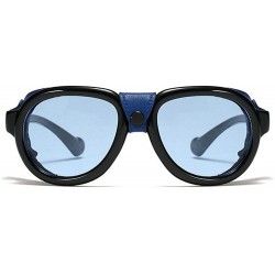 Goggle Vintage Round Frame Sunglasses Ladies Punk Glasses Fashion leather rivets Mens Goggle - Blue - CV18W37RCA6 $11.86