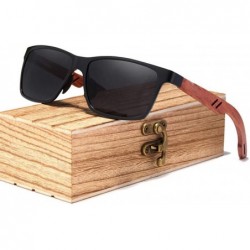 Square Retro Women's Glasses Sunglasses Men Vintage Aluminum Wood Sun Glasses for Men with Wood Case - CH194OWKA9L $39.09