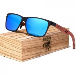 Square Retro Women's Glasses Sunglasses Men Vintage Aluminum Wood Sun Glasses for Men with Wood Case - CH194OWKA9L $39.09