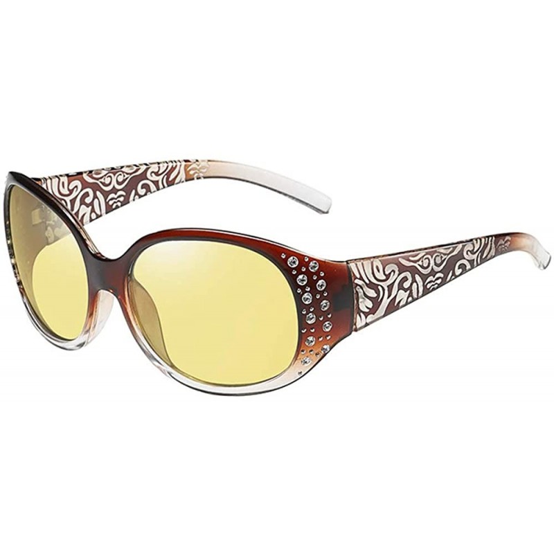 Wrap Rhinestone Glasses Fashion Eyewear Driving - Brown Night Vision - CY193YZ3IEN $20.07