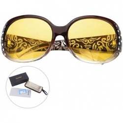 Wrap Rhinestone Glasses Fashion Eyewear Driving - Brown Night Vision - CY193YZ3IEN $20.07