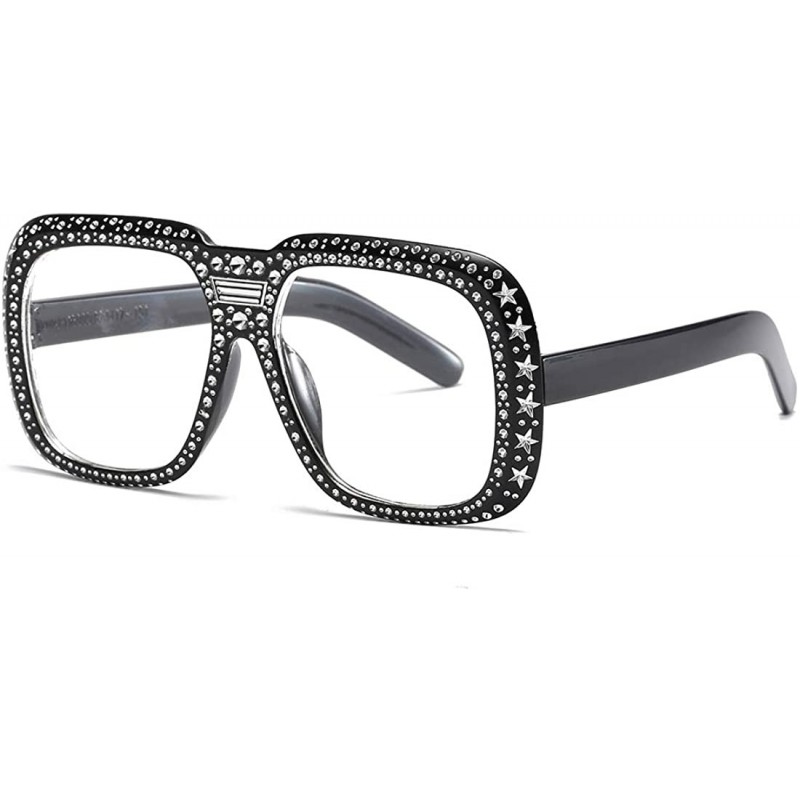 Oversized Oversized Sunglasses for Men Women Square Thick Frame Bling Rhinestone Shades - Black&transparent - C418NW4LXHT $7.90