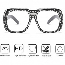 Oversized Oversized Sunglasses for Men Women Square Thick Frame Bling Rhinestone Shades - Black&transparent - C418NW4LXHT $7.90