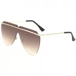 Round Flat Top One Piece Round Shield Cross Metal Bar Triangle Lens Cut Sunglasses - Brown - C3197WTSZT4 $27.24