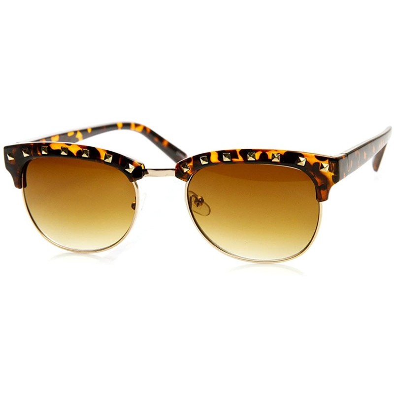 Wayfarer Womens Classic Studded Half Frame Horn Rimmed Sunglasses (Brown-Tortoise) - CP11MV5ANMX $11.15