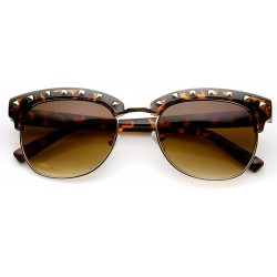 Wayfarer Womens Classic Studded Half Frame Horn Rimmed Sunglasses (Brown-Tortoise) - CP11MV5ANMX $11.15