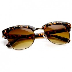 Wayfarer Womens Classic Studded Half Frame Horn Rimmed Sunglasses (Brown-Tortoise) - CP11MV5ANMX $11.15