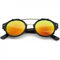 Round Modern Matte Finish Double Crossbar Mirrored Lens P3 Round Sunglasses 49mm - Black-gold / Orange Mirror - CD12KCNPDXP $...
