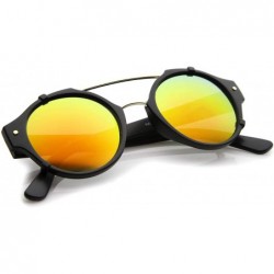 Round Modern Matte Finish Double Crossbar Mirrored Lens P3 Round Sunglasses 49mm - Black-gold / Orange Mirror - CD12KCNPDXP $...