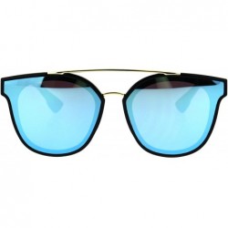 Rectangular Hipster Plastic Horned Double Metal Flat Top Bridge Sunglasses - Black Blue - CZ18686CHKI $19.19