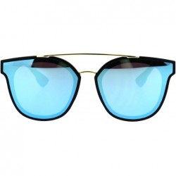 Rectangular Hipster Plastic Horned Double Metal Flat Top Bridge Sunglasses - Black Blue - CZ18686CHKI $11.51