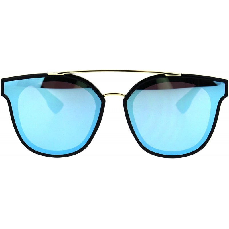 Rectangular Hipster Plastic Horned Double Metal Flat Top Bridge Sunglasses - Black Blue - CZ18686CHKI $11.51