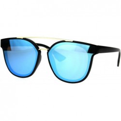 Rectangular Hipster Plastic Horned Double Metal Flat Top Bridge Sunglasses - Black Blue - CZ18686CHKI $11.51