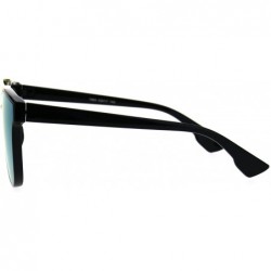 Rectangular Hipster Plastic Horned Double Metal Flat Top Bridge Sunglasses - Black Blue - CZ18686CHKI $11.51