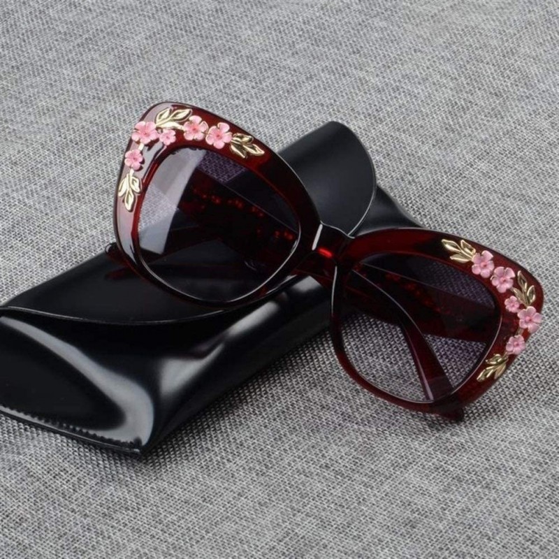 Cat Eye 2020 Luxury Queen Cat Eye Sunglasses for Women Rose Flower Vintage Girls Oversize Design Women Sun glasses - C7 - CR1...