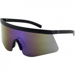 Oversized Oversized Super Shield Rainbow Mirrored Lens Semi Rimless Style Retro Flat Top Sunglasses - Purple/Green - C2197S0C...